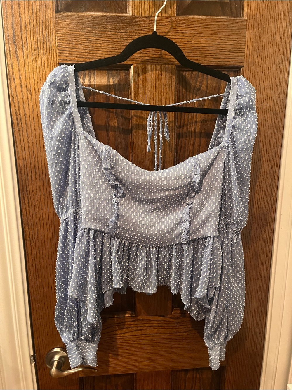 Song of Style Light Blue Swiss Dot Peasant Blouse